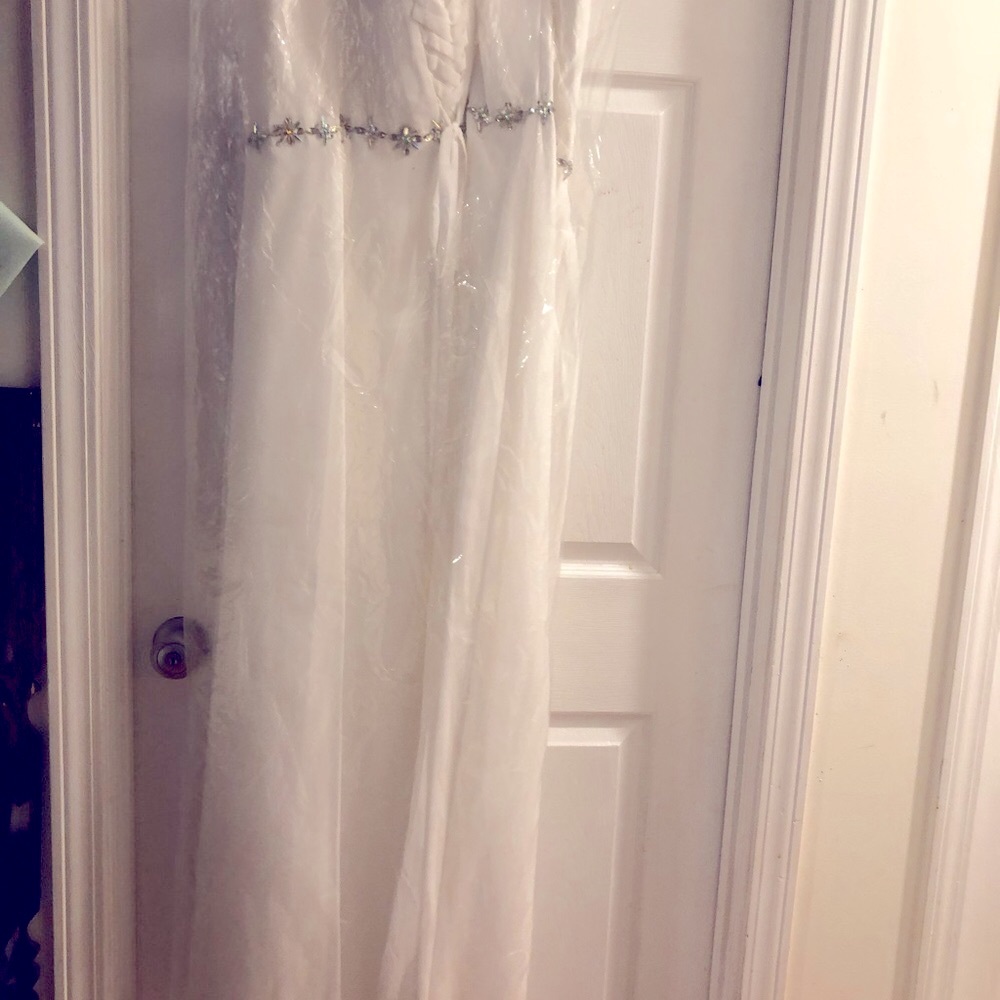 ๐ May Queen Ivory Dress with empire bling waist, extra straps and shawl size 26w - Picture 9 of 16